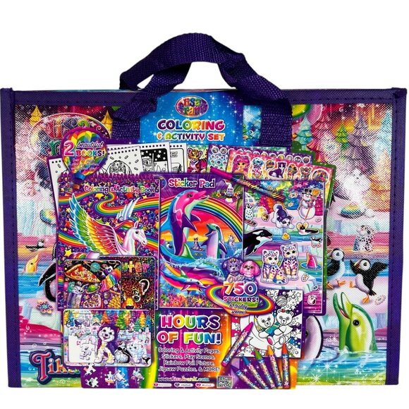 Lisa Frank Coloring & Activity Set w Fold Out Storage Case Puzzles 750 Stickers - Picture 2 of 10